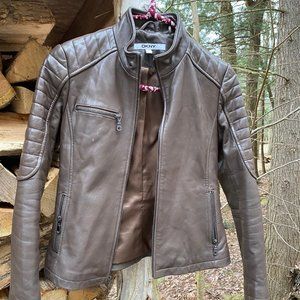 Donna Karan Brown Leather Zip Up Leather Jacket